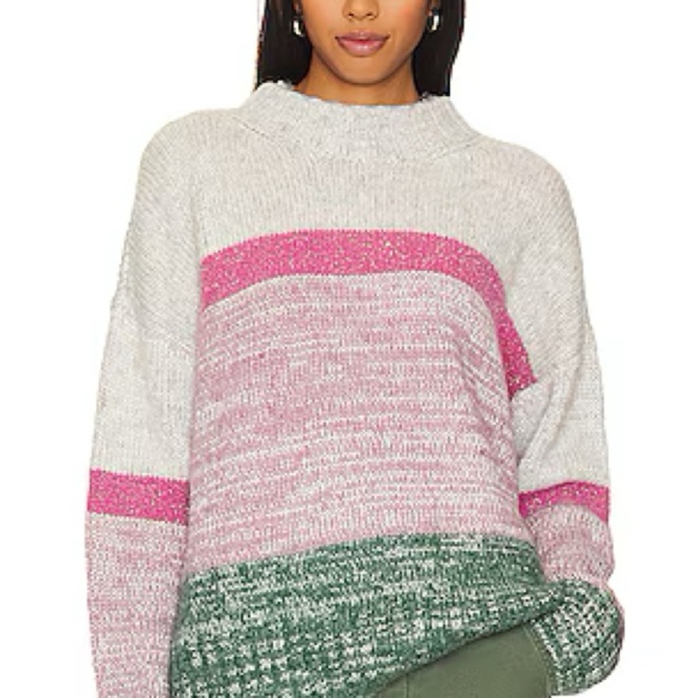 REVOLVE Colorblock Sweater - Pink, Green, and Gray
